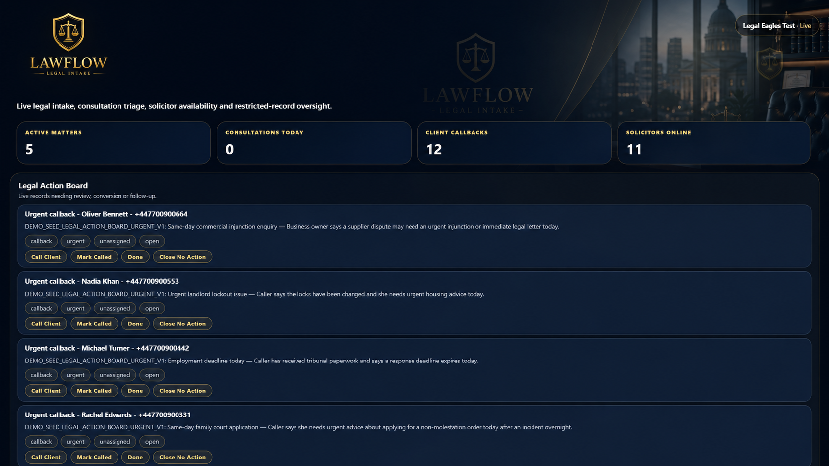 LawFlow Pro Live Legal Action Board